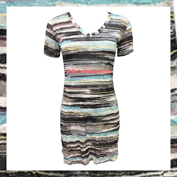 NWT David Cline V-Neck Short Sleeve T-Shirt Dress SZ Small Black Stripe $119 - Picture 2 of 15